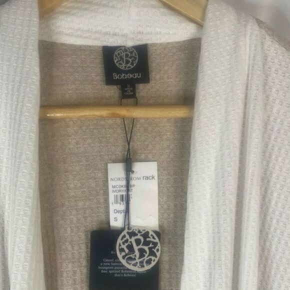 Bobeau Nordstrom Color Block Ribbed Waffle Knit Two Tone Cardigan S Ivory NWT - Picture 3 of 9
